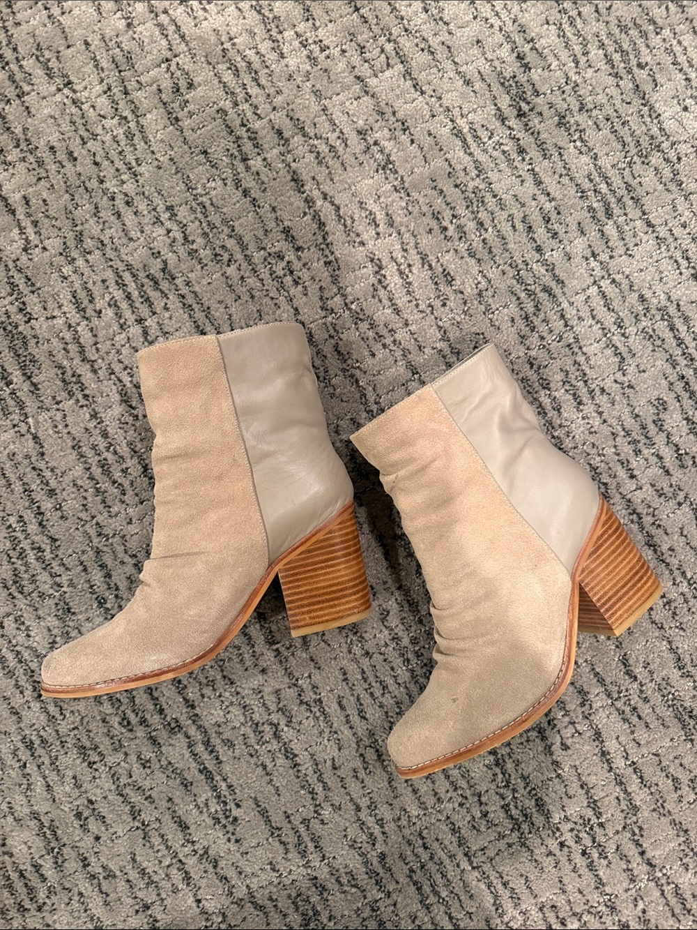 Women's Beige Suede Block Heel Ankle Boots size 8